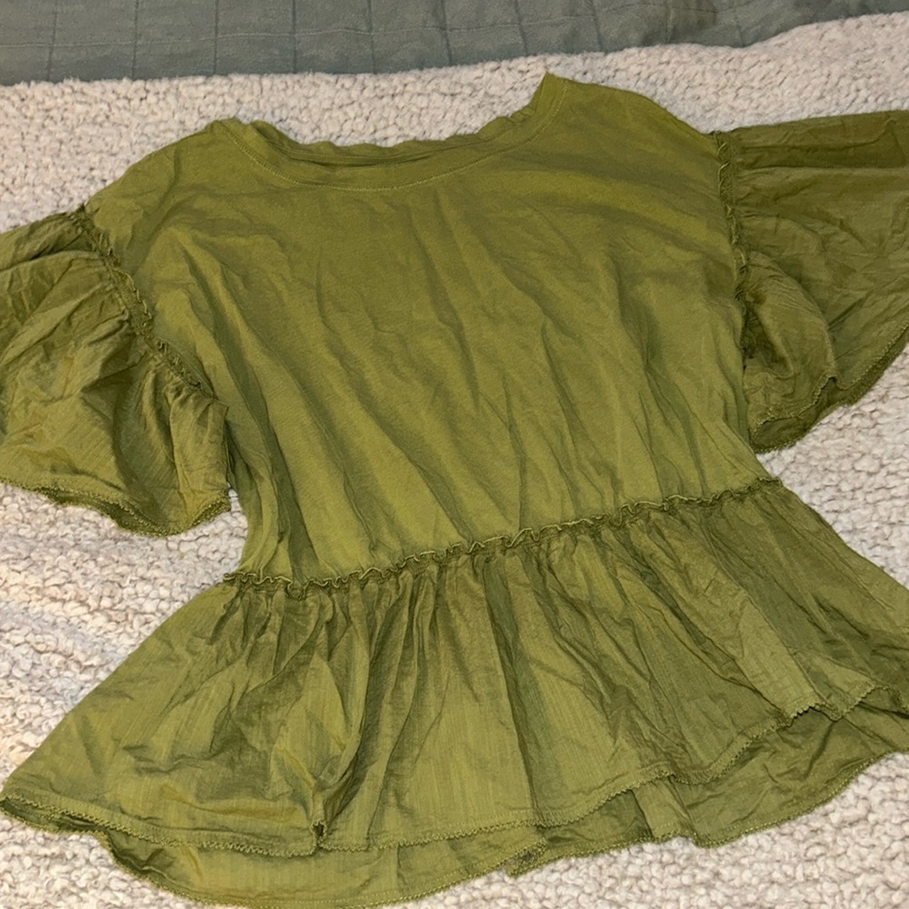 Anthropologie Green Blouse | Peplum | Size L